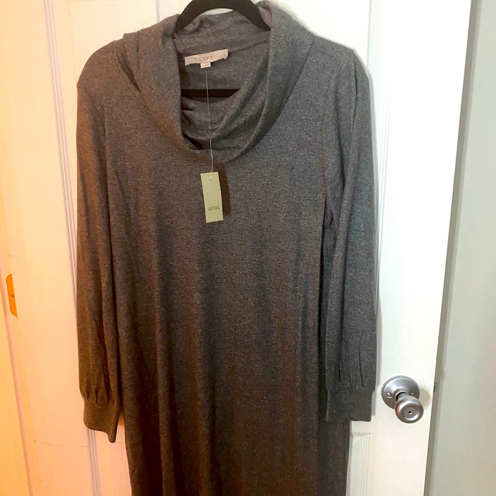 NWT - cowl neck, comfortable, gray work dress